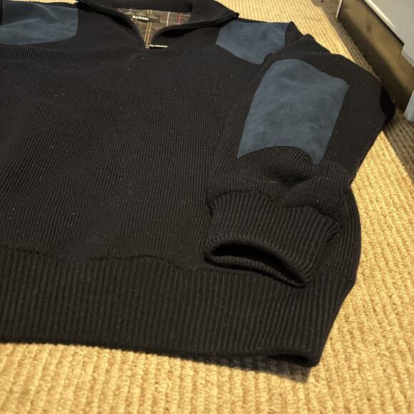 Barbour Storm Jumper Mens L Knit Wool Sweater Quarter Zip Pullover Blue - Picture 5 of 10